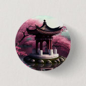 Sakura Cherry Blossom Garden Shrine Pond Japans Ronde Button 3,2 Cm (Voorkant)
