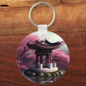 Sakura Cherry Blossom Garden Shrine Pond Japans Sleutelhanger (Achterkant)
