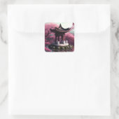 Sakura Cherry Blossom Garden Shrine Pond Japans Vierkante Sticker (Tas)