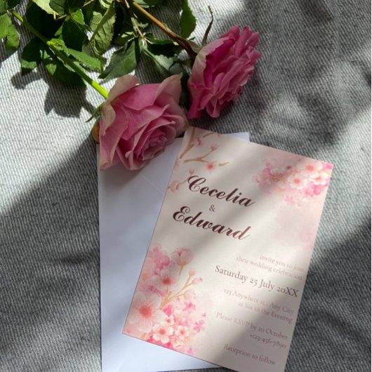 Sakura Cherry Blossom Huwelijksuitnodiging Kaart