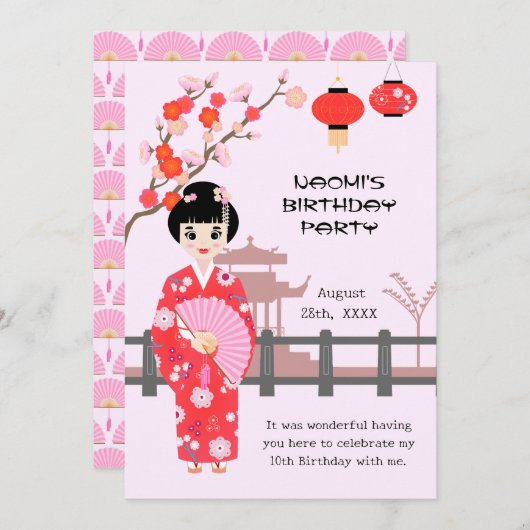 Sakura Cherry Blossom Japans Meisje Verjaardagsfee Bedankkaart (Voorkant / Achterkant)