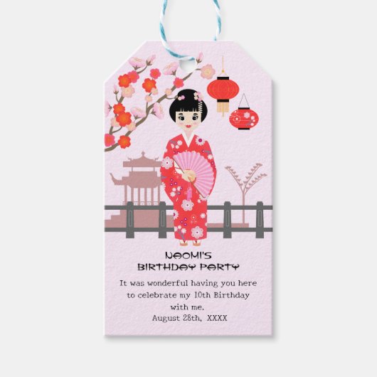 Sakura Cherry Blossom Japans Meisje Verjaardagsfee Cadeaulabel (Voorkant)
