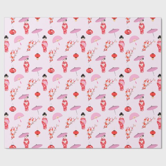 Sakura Cherry Blossom Japans Meisje Verjaardagsfee Cadeaupapier (Vlak)