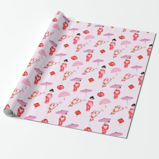 Sakura Cherry Blossom Japans Meisje Verjaardagsfee Cadeaupapier (Uitgerold)