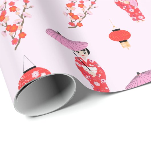 Sakura Cherry Blossom Japans Meisje Verjaardagsfee Cadeaupapier (Rol Hoek)
