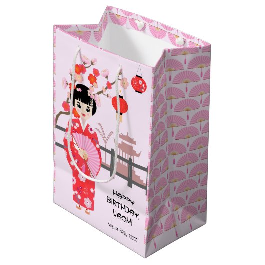 Sakura Cherry Blossom Japans Meisje Verjaardagsfee Medium Cadeauzakje (Voorkant Gekanteld)