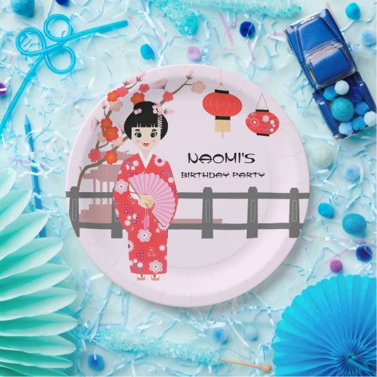 Sakura Cherry Blossom Japans Meisje Verjaardagsfee Papieren Bordje (Feest)