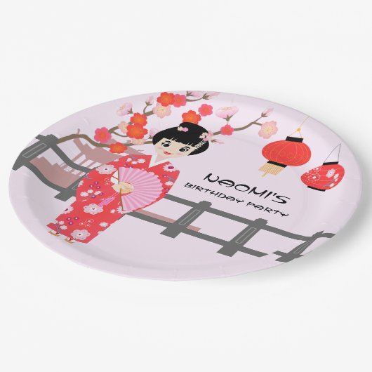 Sakura Cherry Blossom Japans Meisje Verjaardagsfee Papieren Bordje (Gekanteld)