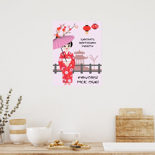Sakura Cherry Blossom Japans Meisje Verjaardagsfee Poster (Keuken)