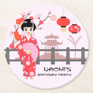 Sakura Cherry Blossom Japans Meisje Verjaardagsfee Ronde Kartonnen Onderzetter