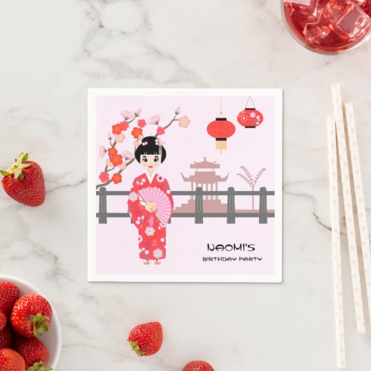 Sakura Cherry Blossom Japans Meisje Verjaardagsfee Servet (Insitu)