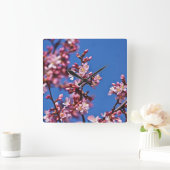 Sakura Cherry Blossom met blauw Vierkante Klok (Huis)