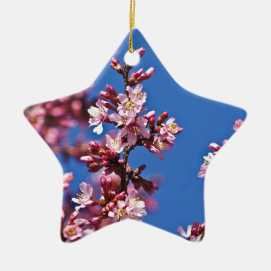 Sakura Cherry Blossom met Blue Keramisch Ornament (Voorkant)