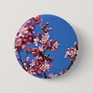 Sakura Cherry Blossom met Blue Ronde Button 5,7 Cm