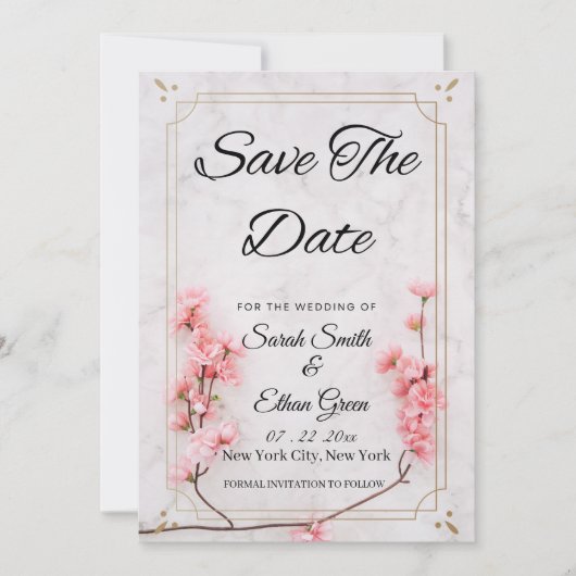 Sakura Cherry Blossom Pink Flor Save The Date Kaar (Voorkant)