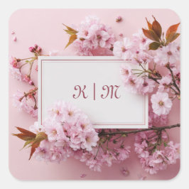 Sakura Cherry Blossom Pink Wedding Vierkante Sticker