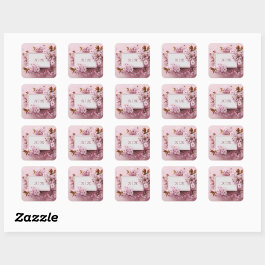 Sakura Cherry Blossom Pink Wedding Vierkante Sticker (Vel)