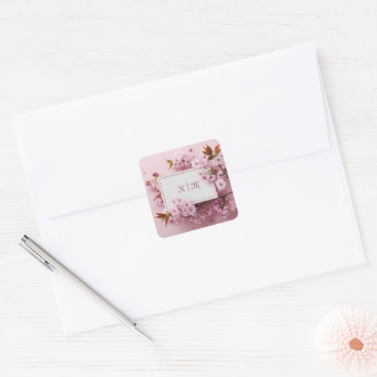 Sakura Cherry Blossom Pink Wedding Vierkante Sticker (Envelop)