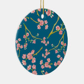 Sakura Cherry Blossom Print op Blue Keramisch Ornament (Rechts)