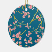 Sakura Cherry Blossom Print op Blue Keramisch Ornament (Links)