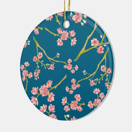 Sakura Cherry Blossom Print op Blue Keramisch Ornament (Links)