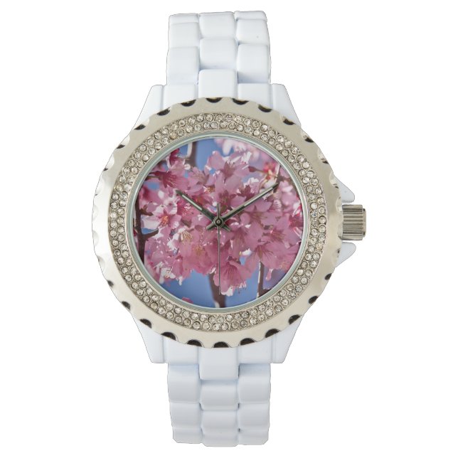 Sakura Cherry Blossom Red Stars Horloge (Voorkant)