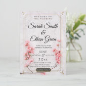 Sakura Cherry Blossom Roze Bloemen Marmer Bruiloft Kaart (Staand voorkant)