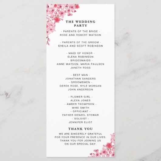 Sakura – Cherry Blossom Sakura Wedding  Programmakaart (Achterkant)