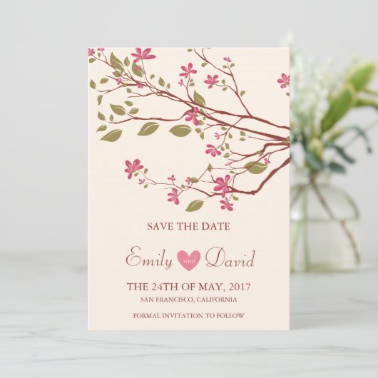 Sakura/Cherry Blossom Save the Date (Staand voorkant)