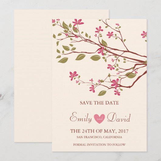 Sakura/Cherry Blossom Save the Date (Voorkant / Achterkant)