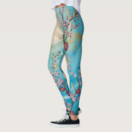 sakura cherry blossom sun blue japan schilderij yo leggings