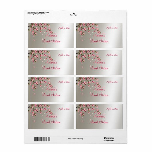 Sakura, Cherry Blossom Sweet Sixteen Label (Full Sheet)