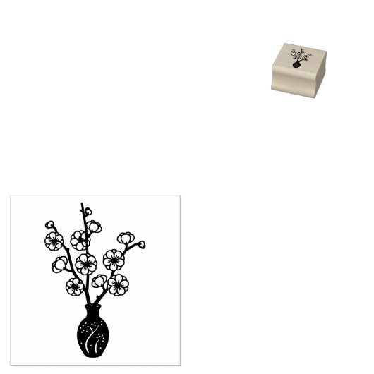Sakura Cherry Blossom Vaas 1x1 Rubberstempel (Gestempeld)