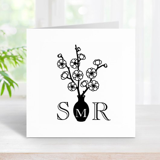 Sakura Cherry Blossom Vaas Monogram Initialen Rubberstempel