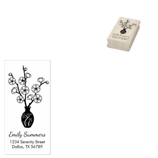 Sakura Cherry Blossom Vase Adres Rubberstempel (Gestempeld)