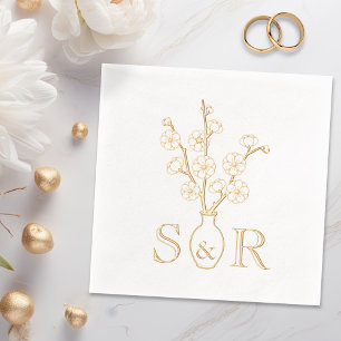 Sakura Cherry Blossom Vase Wedding Monogram Folie Servetten