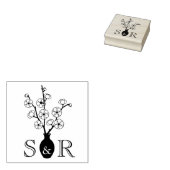 Sakura Cherry Blossom Vase Wedding Monogram Rubberstempel (Gestempeld)