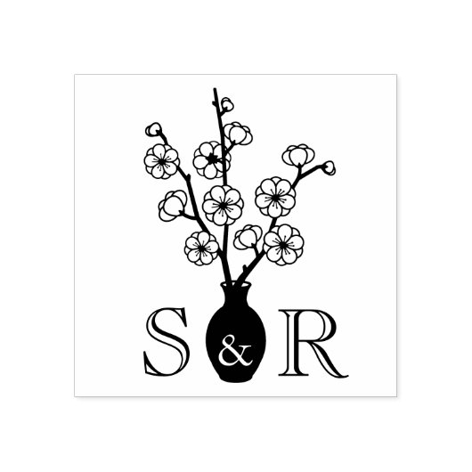Sakura Cherry Blossom Vase Wedding Monogram Rubberstempel (Afrduk)