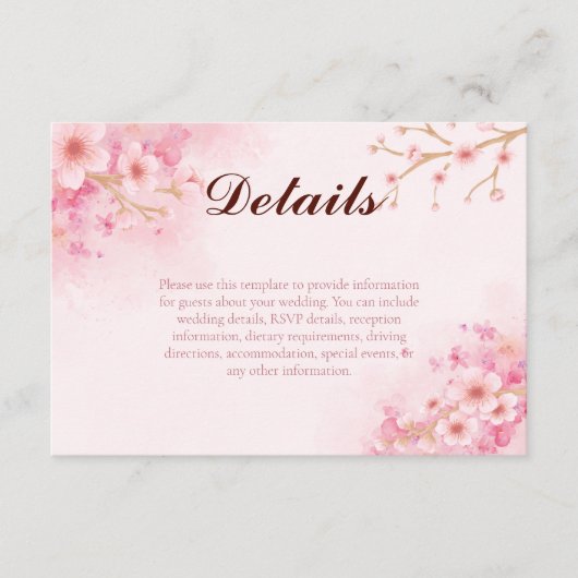 Sakura Cherry Blossom Wedding Enclosure Kaart (Voorkant)