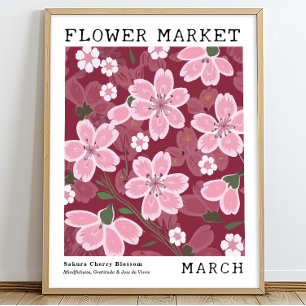 Sakura Cherry Blossoms maart Geboorte Bloem Markt Poster