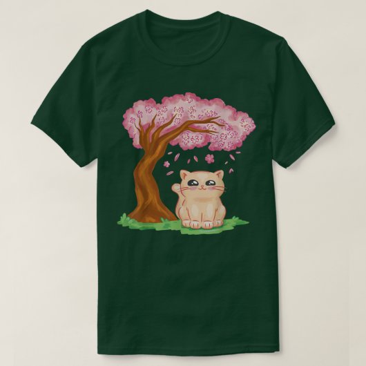 Sakura Cute Cat Kawaii Japanese Cherry Blossom Ani T-shirt (Design voorkant)