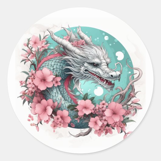 Sakura Dragon Ronde Sticker (Voorkant)