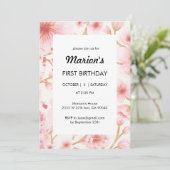 Sakura eerste verjaardag uitnodiging (Staand voorkant)