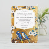 Sakura en Blauwe Tortelduifjes op GOUDEN Bruiloft Kaart (Staand voorkant)