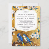 Sakura en Blauwe Tortelduifjes op GOUDEN Bruiloft Kaart (Voorkant)