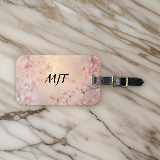 Sakura en Gouden Licht Kersenbloesem Monogram Bagagelabel