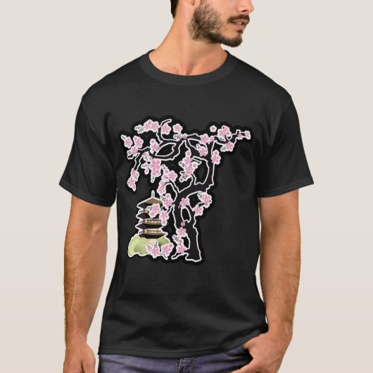Sakura en Pagoda Japans design T-shirt (Voorkant)