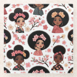 Sakura en Puffs - zwarte meisjes met afro puffs Glazen Onderzetter