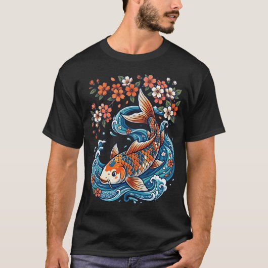 Sakura en stromend water Japans ontwerp T-shirt (Voorkant)