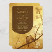 Sakura en Tortelduifjes op GOUDEN Bruiloft Kaart (Voorkant / Achterkant)